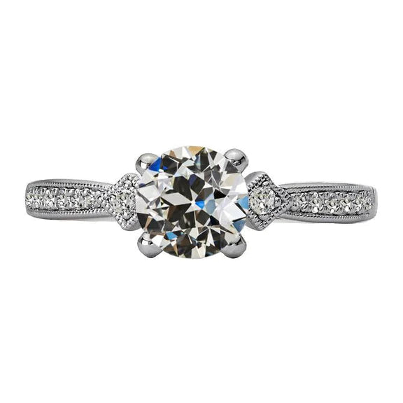 Antiques Style Round Old Miner Genuine Diamond Ring 3 Carats White Gold