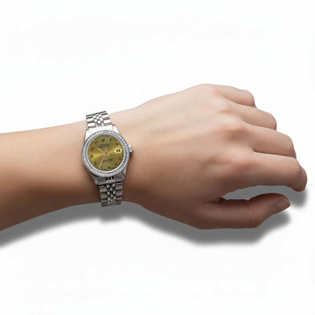 Arabic Dial Rolex Datejust Watch Diamond Bezel Jubilee Ss Bracelet P1