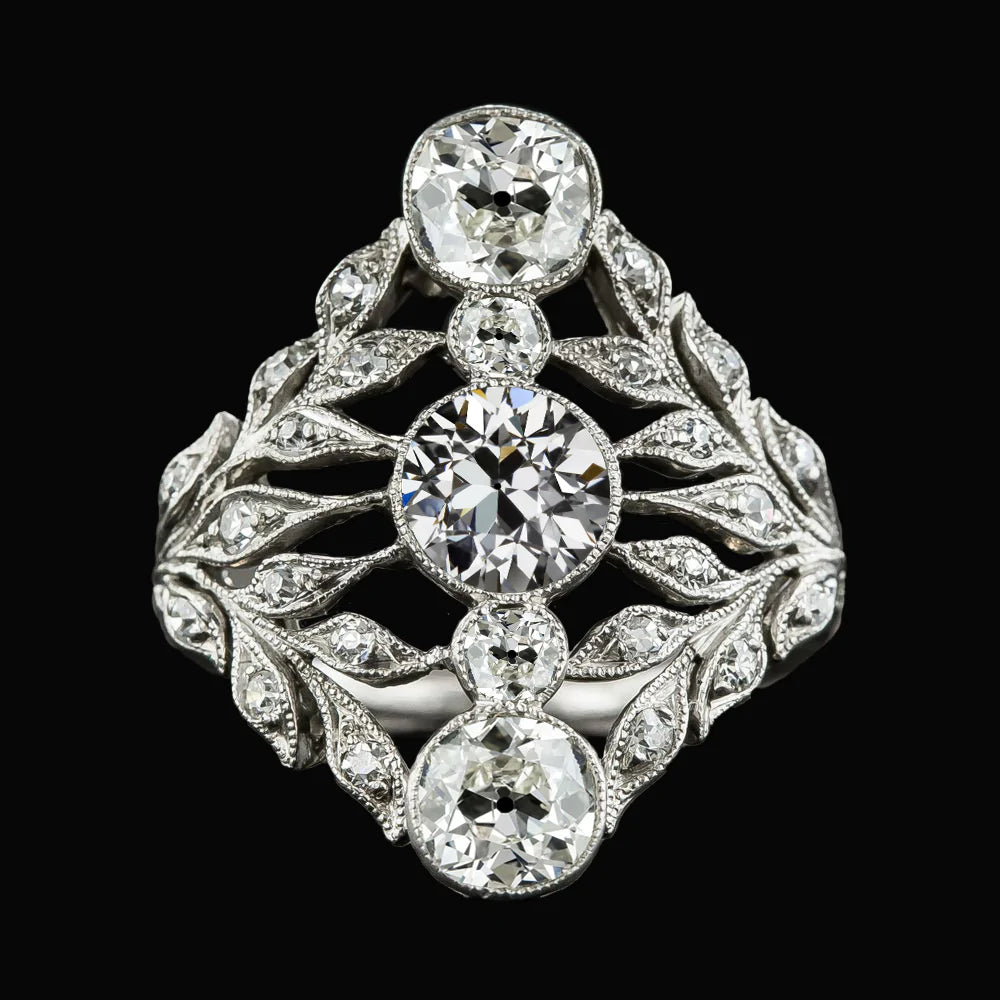 Art Nouveau Jewelry New Leaf Vintage Style Ring Old Miner Real Diamond