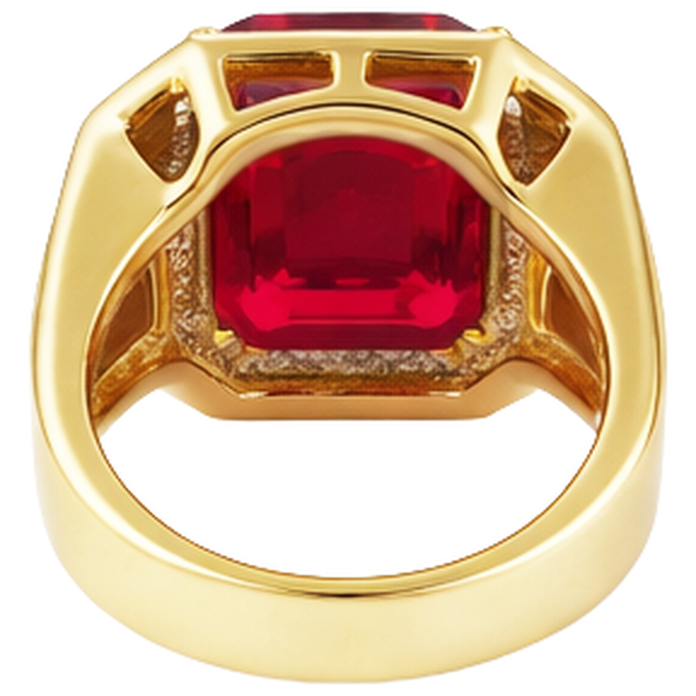 Asscher Red Men's Ruby Ring With Natural Earth Mined Diamond ( Not Lab Grown ) 11 Carats Yellow Gold 14K