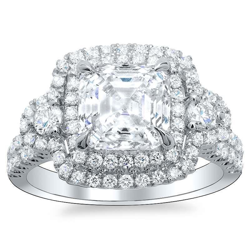 Asscher And Round Cut Halo Genuine Diamond Wedding Ring 6.40 Ct