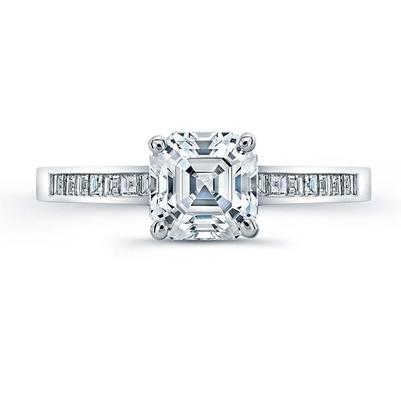 Asscher Cut 3.40 Carats Sparkling Real Diamond Solitaire Ring With Accents