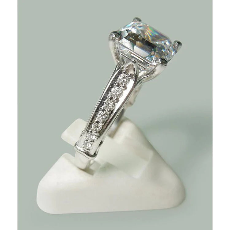 Asscher Cut Center Real Diamond Engagement Ring 3.28 Carats White Gold