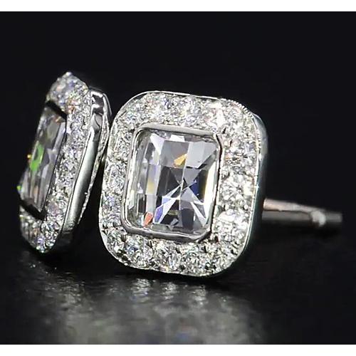 Genuine Diamond Halo Stud Earrings 4 Carats White Gold 14K Jewelry