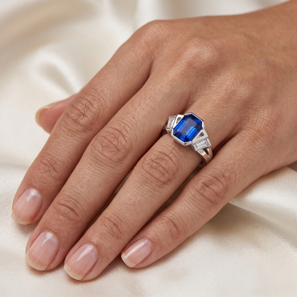 Baguette Natural Earth Mined Diamond ( Not Lab Grown ) Anniversary Ring Emerald Sapphire Jewelry 2.50 Carats