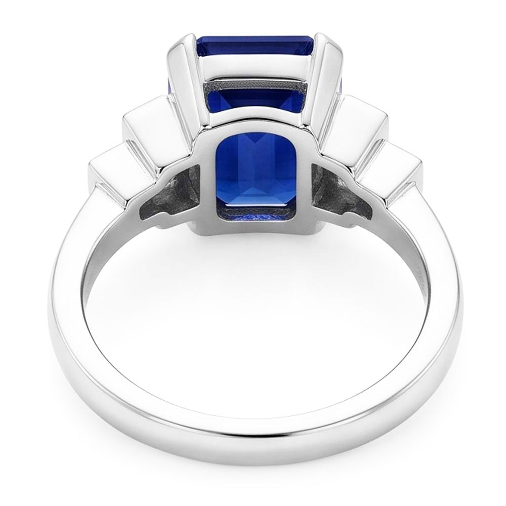 Baguette Natural Earth Mined Diamond ( Not Lab Grown ) & Radiant Cut Blue Sapphire Ring Bar Set 2 Carats