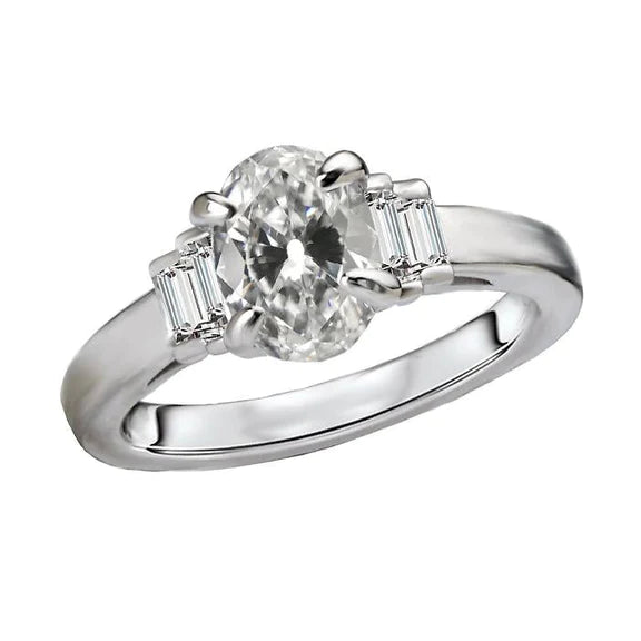 Baguette & Oval Old Miner 5 Stone Genuine Diamond Ring Jewelry 6 Carats