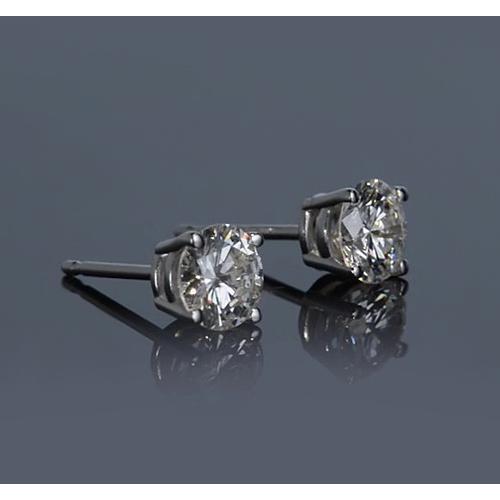 Basket Setting 1.20 Carats Round Natural Diamond Stud Earring White Gold 14K