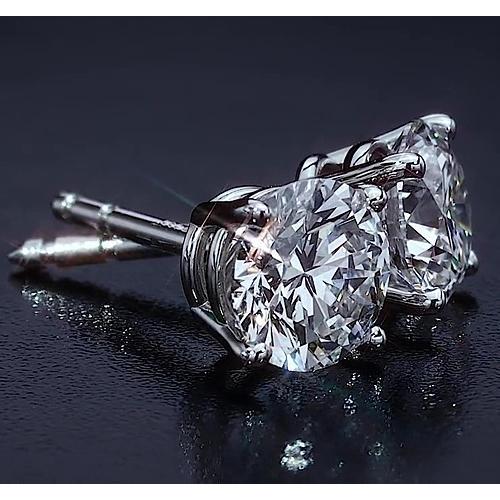Round Stud Real Earring 2 Carats White Gold 14K Jewelry