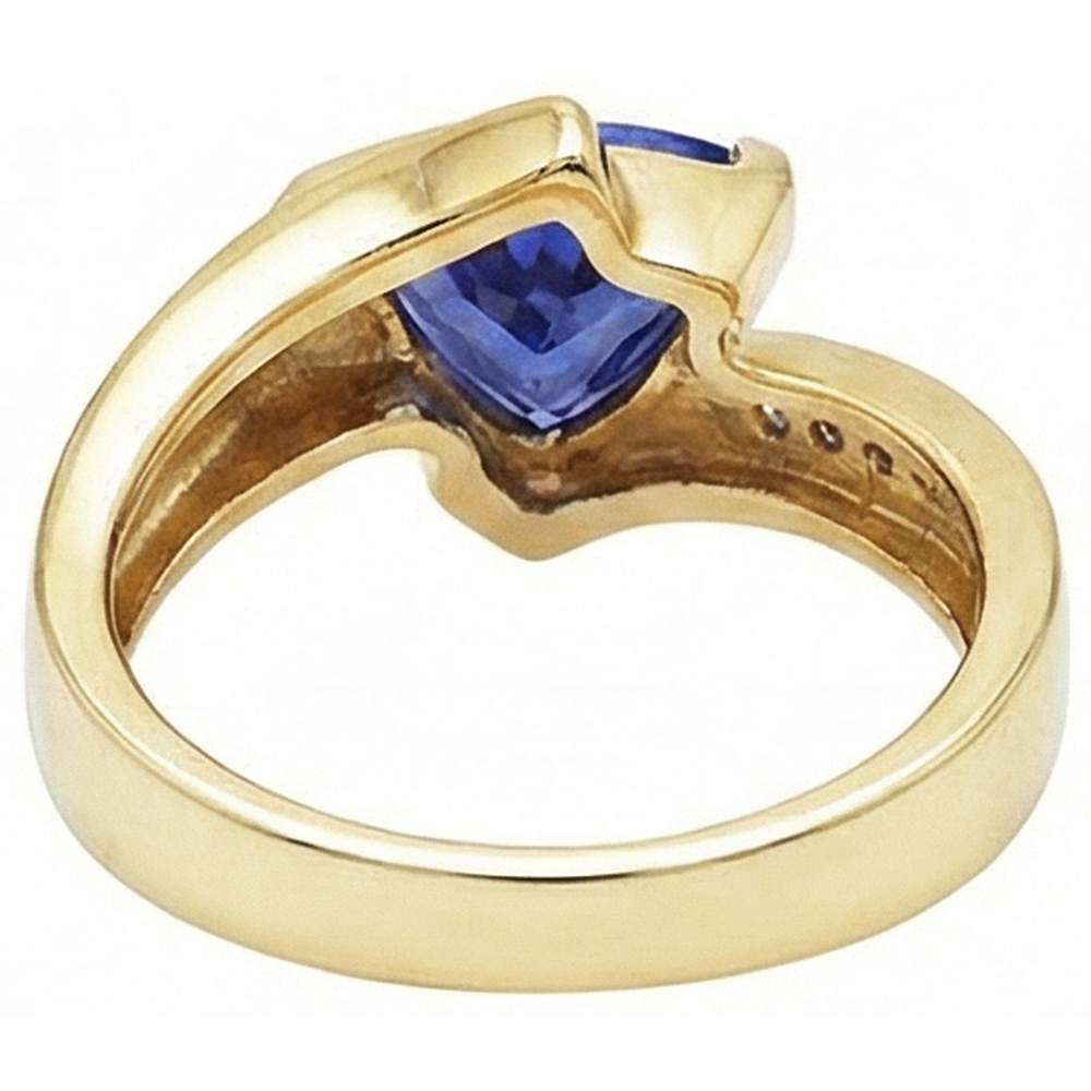 Beautiful Tanzanite Trillion Natural Earth Mined Diamond ( Not Lab Grown ) s Yellow Gold Ring 1.95 Carats