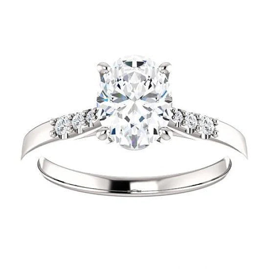 Beautiful Oval Cut With Accents Natural Diamond Ring 1.20 Carats White Gold