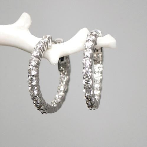 Beautiful Round Cut Real Diamond Hoop Earring Solid White Gold 14K 3 Ct. - Hoop Earrings-harrychadent.ca