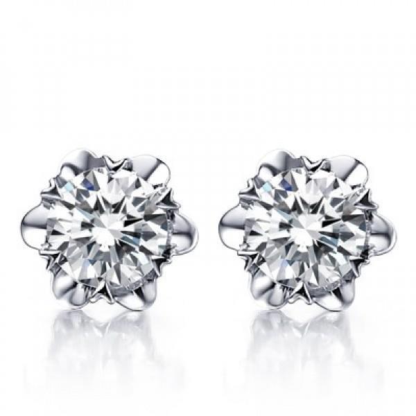 Beautiful Round Shape Real Diamond Stud Earring 3 Carat White Gold 14K