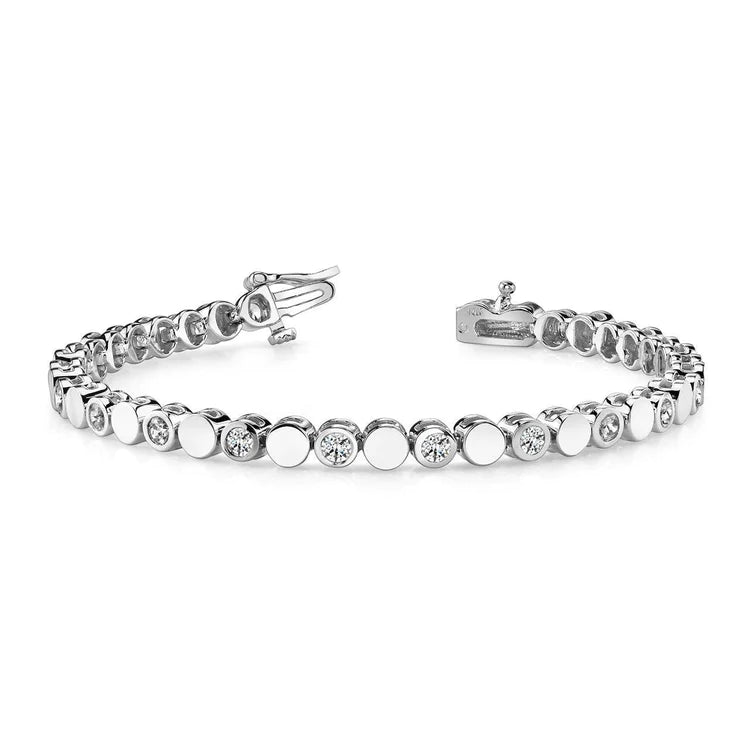 Beautiful Bezel Set Round Lab Grown Diamond Lady Bracelet White Gold 5.40 Ct