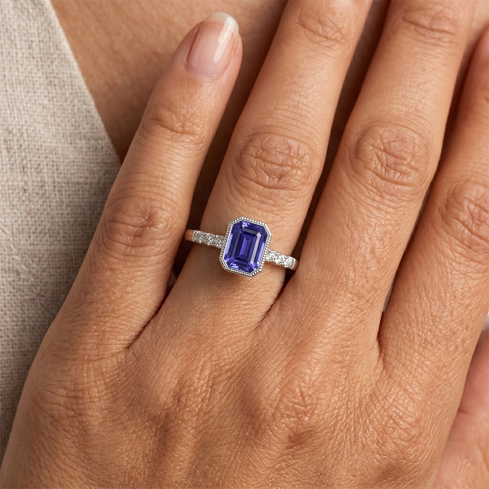 Bezel Set Blue Sapphire Natural Earth Mined Diamond ( Not Lab Grown ) Ring 2.50 Carats Vintage Style