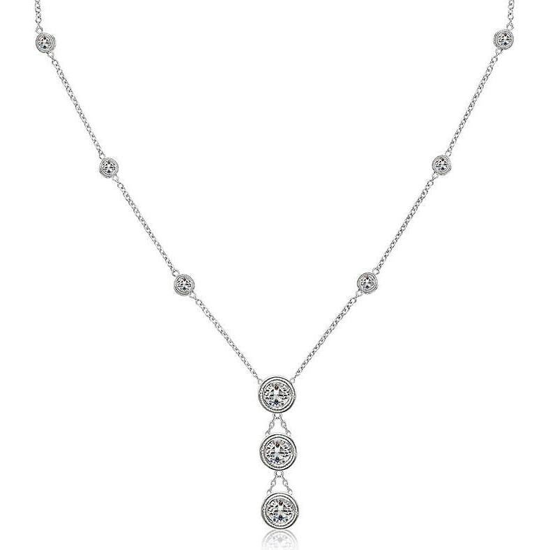 Bezel Milligrain Setting 3.15 Ct 18 Inches Real Diamond Necklace White Gold 14K