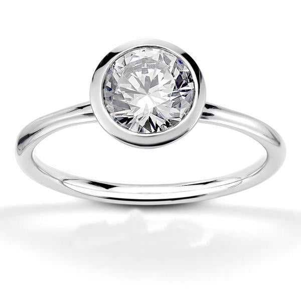 Bezel Set 3 Carat Real Big Round Cut Diamond Solitaire Ring White Gold 14K