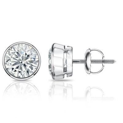 Bezel Set 4.50 Carats Round Real Diamonds Stud Earrings White Gold 14K