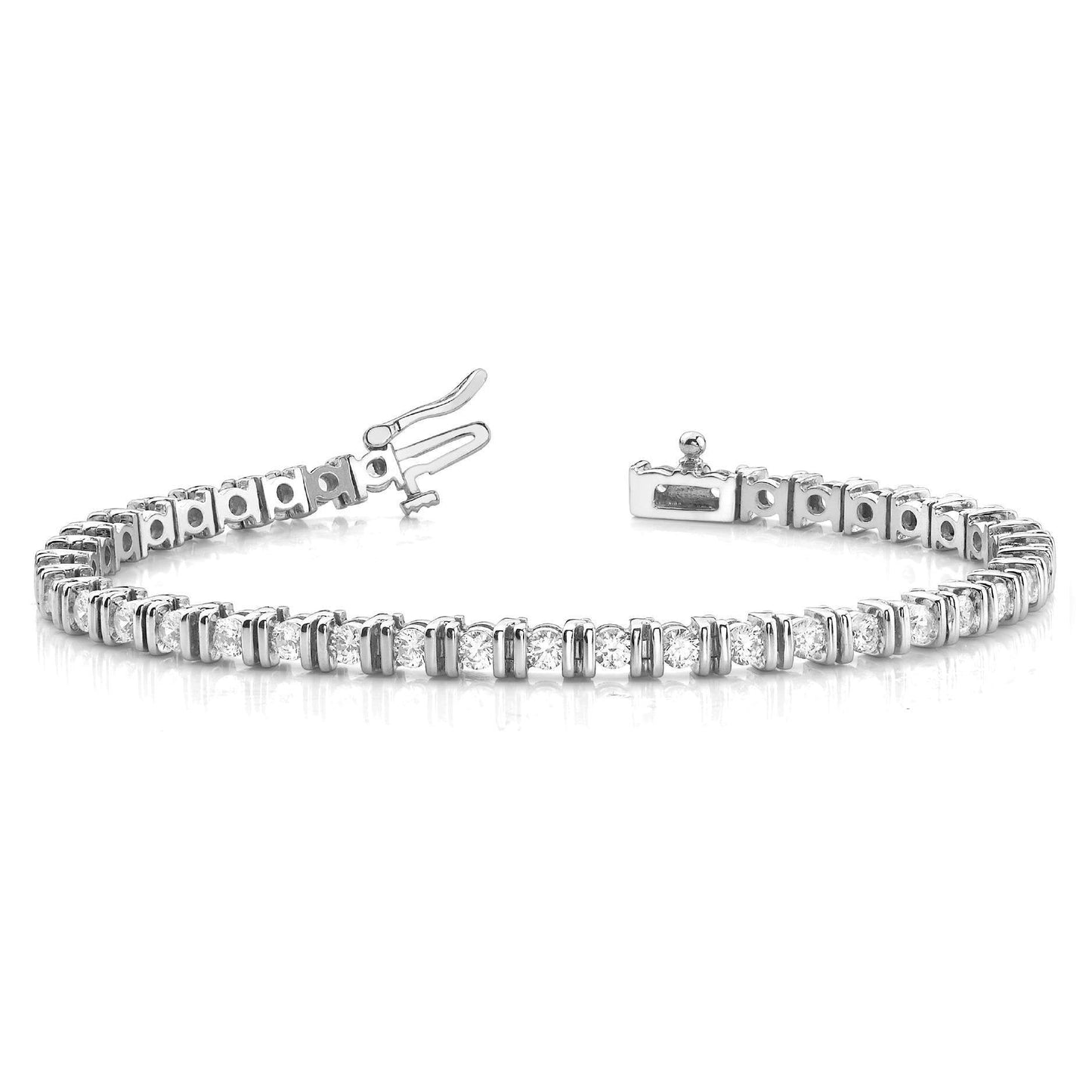 Bezel Set 4 Carats Round Real Brilliant Cut Diamonds Bracelet WG 14K