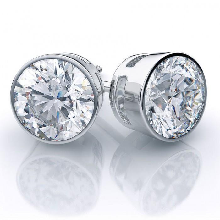 Bezel Set Round Natural Diamond Stud Earring