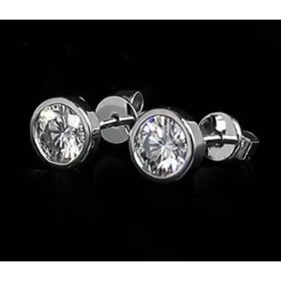 Bezel Set Solitaire 1 Carat Round Natural Diamond Stud Earrings Fine