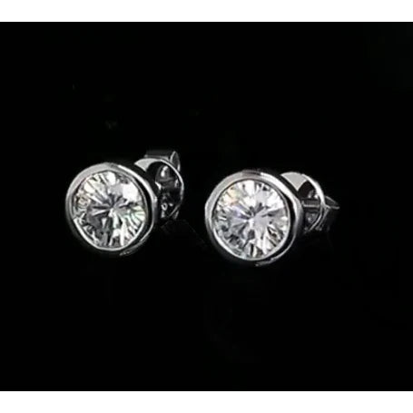 Bezel Set Solitaire 1 Carat Round Natural Diamond Stud Earrings Jewelry
