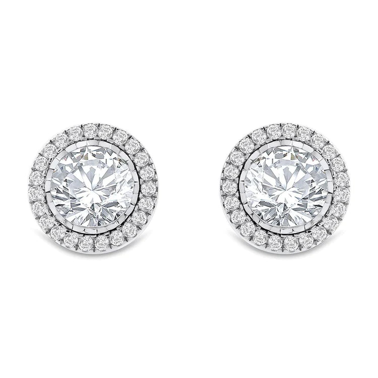Bezel Set Women Stud Earrings 3.70 Carats Natural Diamonds Gold White 14K