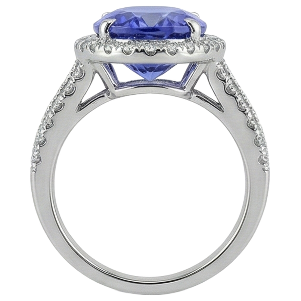 Big Oval Tanzanite With Small Round Natural Earth Mined Diamond ( Not Lab Grown )s 6.70 Ct Ring Gold 14K