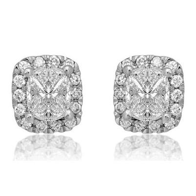 Big Cushion And Round Cut 6 Carats Real Diamond Stud Halo Earring