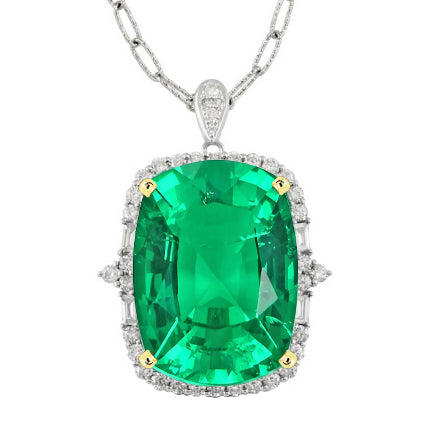 Emerald Stone Pendant Necklace 4.50-ct 14K Two Tone Gold – main view