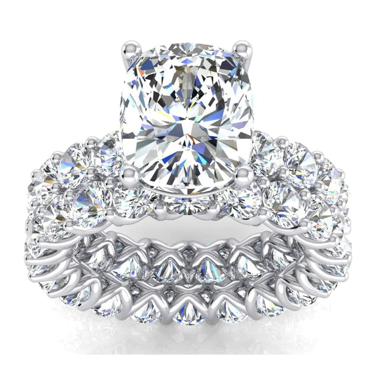 Big Cushion Real Diamond Engagement Ring Set 12.50 Carats