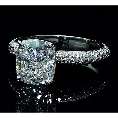 Big Cushion Real Diamond Engagement Ring With Accents
