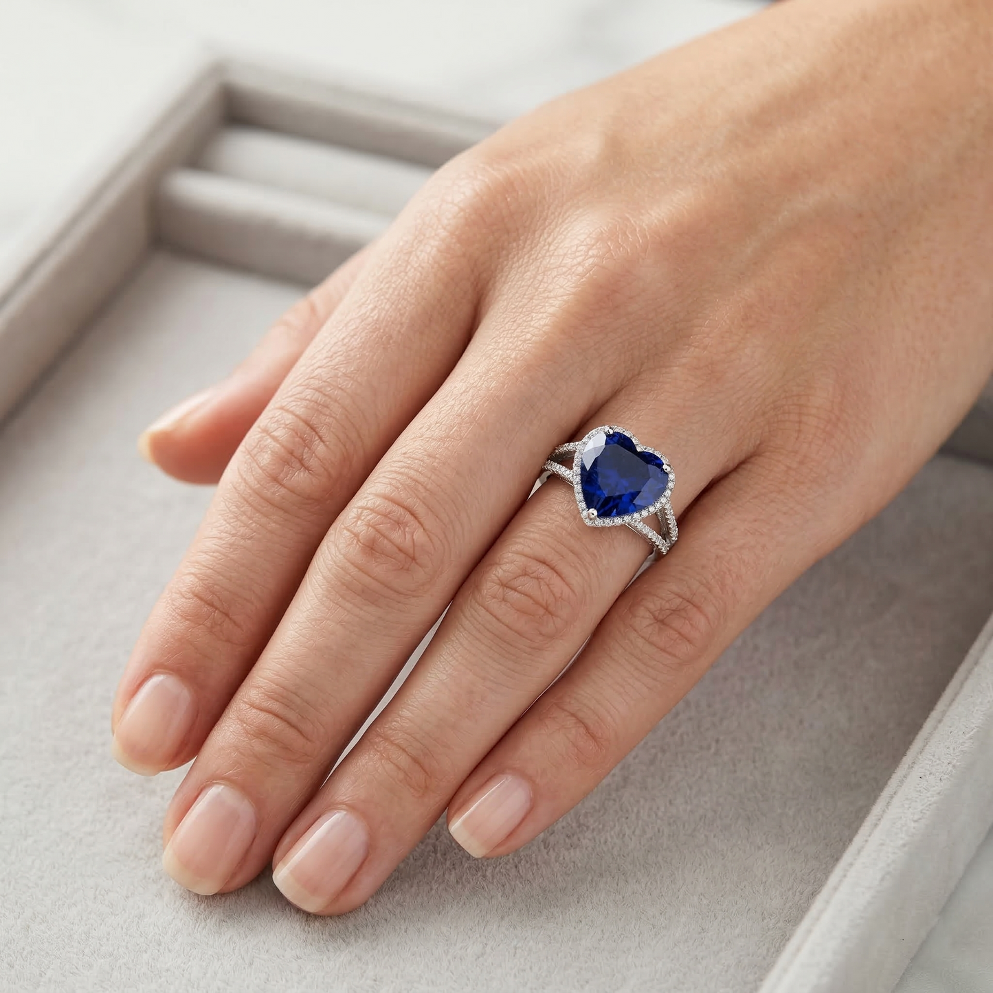 Big Heart Sri Lanka Blue Sapphire Natural Earth Mined Diamond ( Not Lab Grown ) Engagement Ring 5.75 Carats