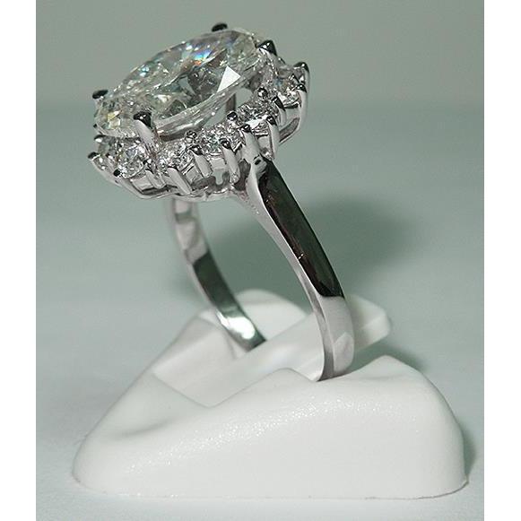Big Oval Flower Style Genuine Diamond Halo Ring 4.75 Carats Women White Gold 14K Jewelry