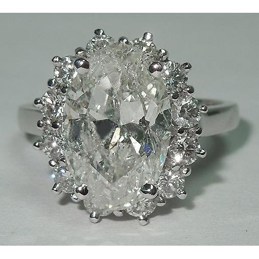 Big Oval Flower Style Genuine Diamond Halo Ring 4.75 Carats Women White Gold 14K Jewelry