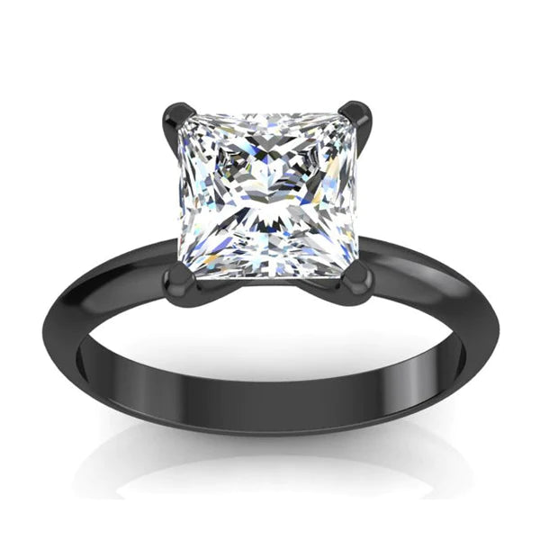 Black Gold Princess Real Diamond Solitaire Ring 2.50 Carats