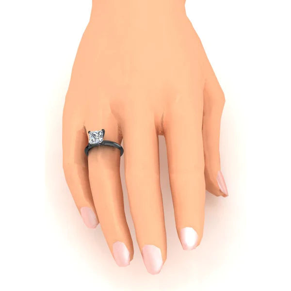 Black Gold Princess Real Diamond Solitaire Ring 2.50 Carats