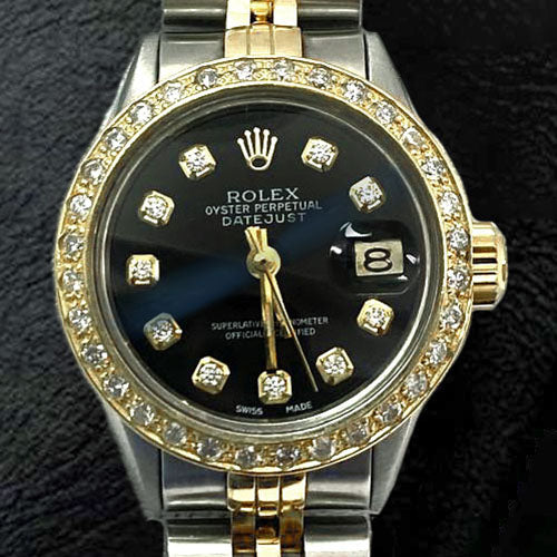 Black Diamond Dial Ss & Gold Bracelet Datejust Ladies Rolex Watch