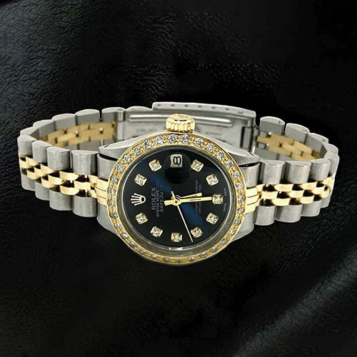 Black Diamond Dial Ss & Gold Bracelet Datejust Ladies Rolex Watch