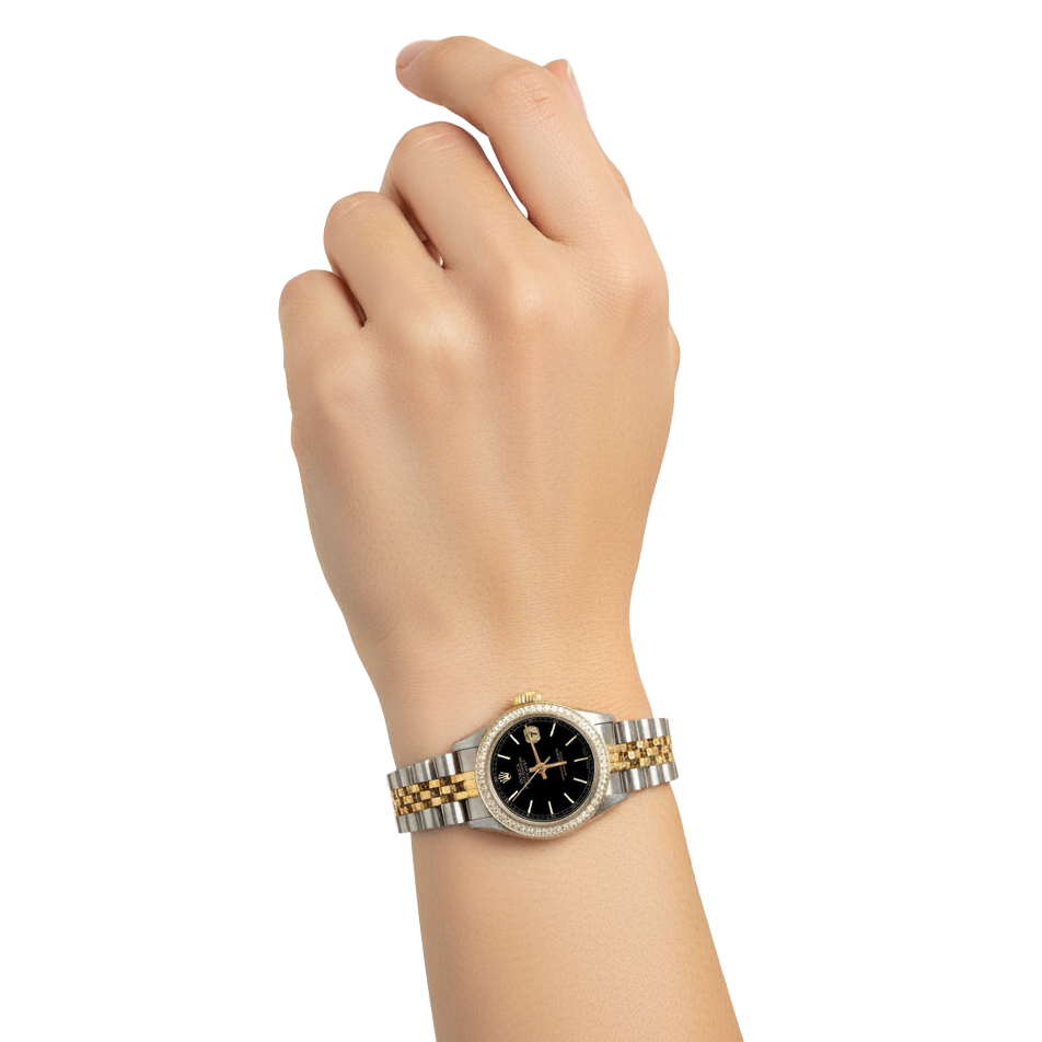 Black Stick Dial Datejust Women Rolex Watch Two Tone Jubilee P2