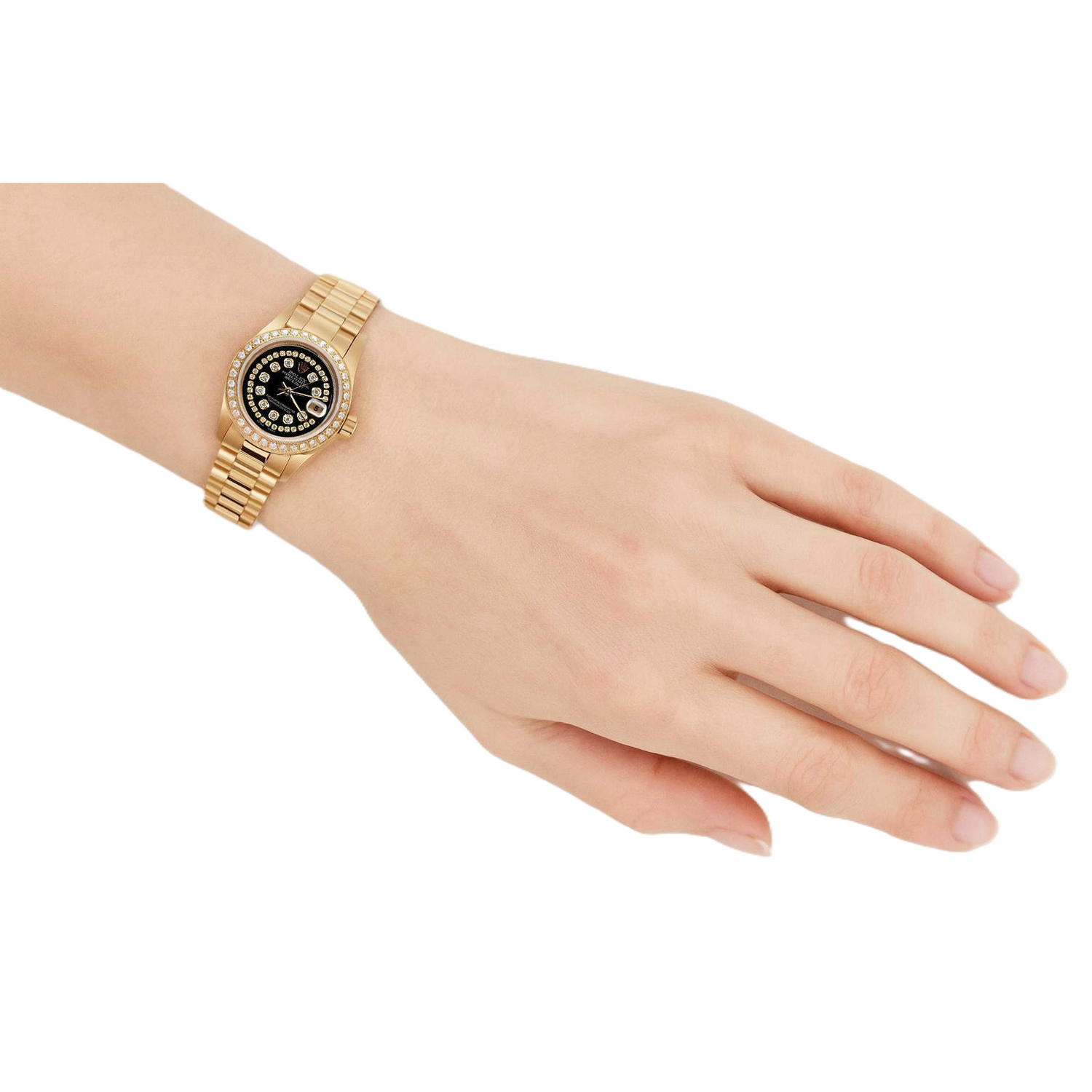Black String Diamond Dial Rolex Presidente Watch Dj Diamond Bezel