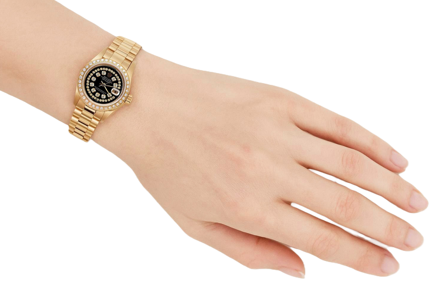 Black String Diamond Dial Rolex Presidente Watch Dj Diamond Bezel