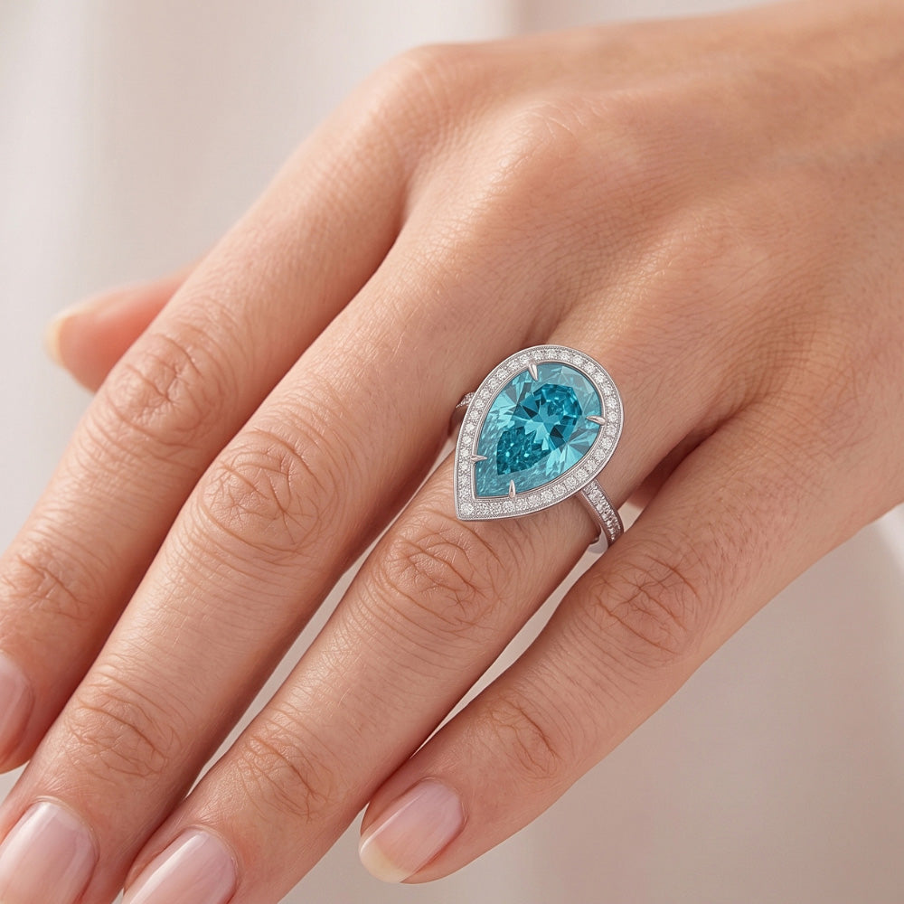 Blue Natural Earth Mined Diamond ( Not Lab Grown ) Engagement Ring