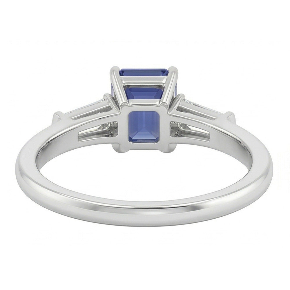 Blue Sapphire 3 Stone Emerald Ring With Baguette Natural Earth Mined Diamond ( Not Lab Grown )s 2.25 Carats