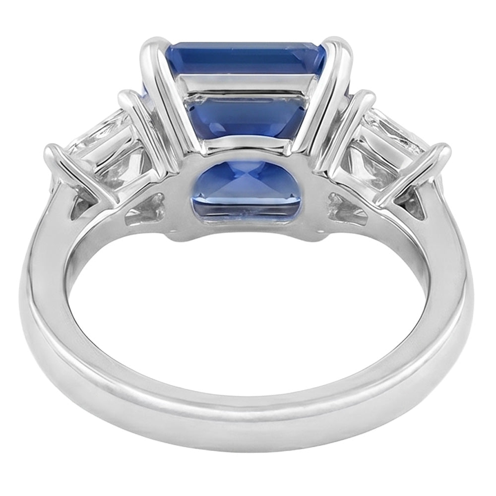 Blue Sapphire 3 Stone Ring Half Moon Natural Earth Mined Diamond ( Not Lab Grown )s Prong Set 3.50 Carats