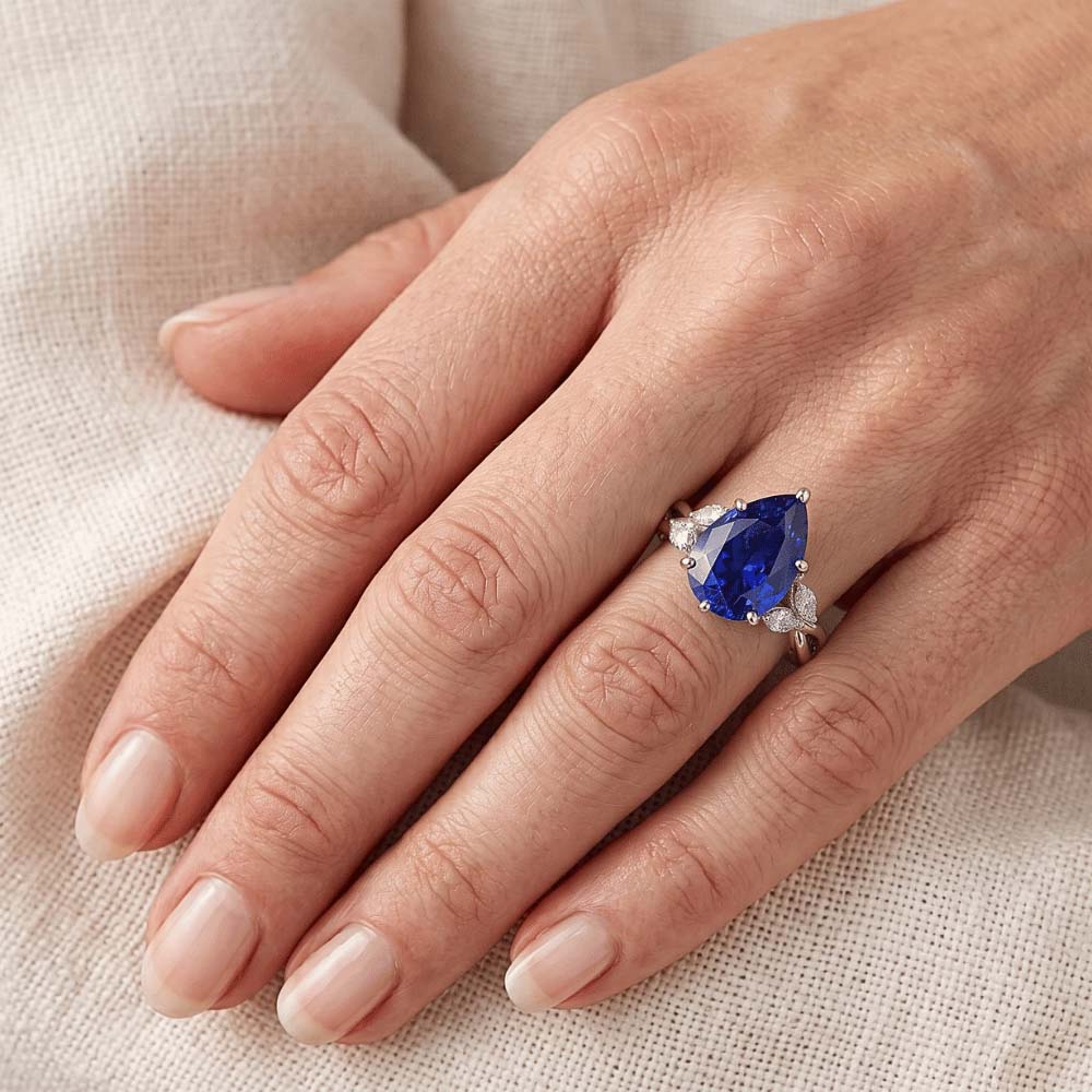 Blue Sapphire Anniversary Ring With Marquise Natural Earth Mined Diamond ( Not Lab Grown )s 4.50 Carats