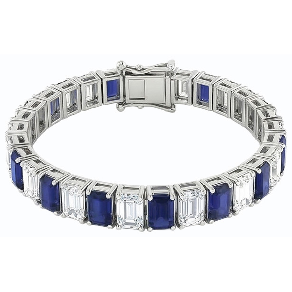Blue Sapphire Emerald Cut Tennis Bracelet 12 Carats Jewelry New