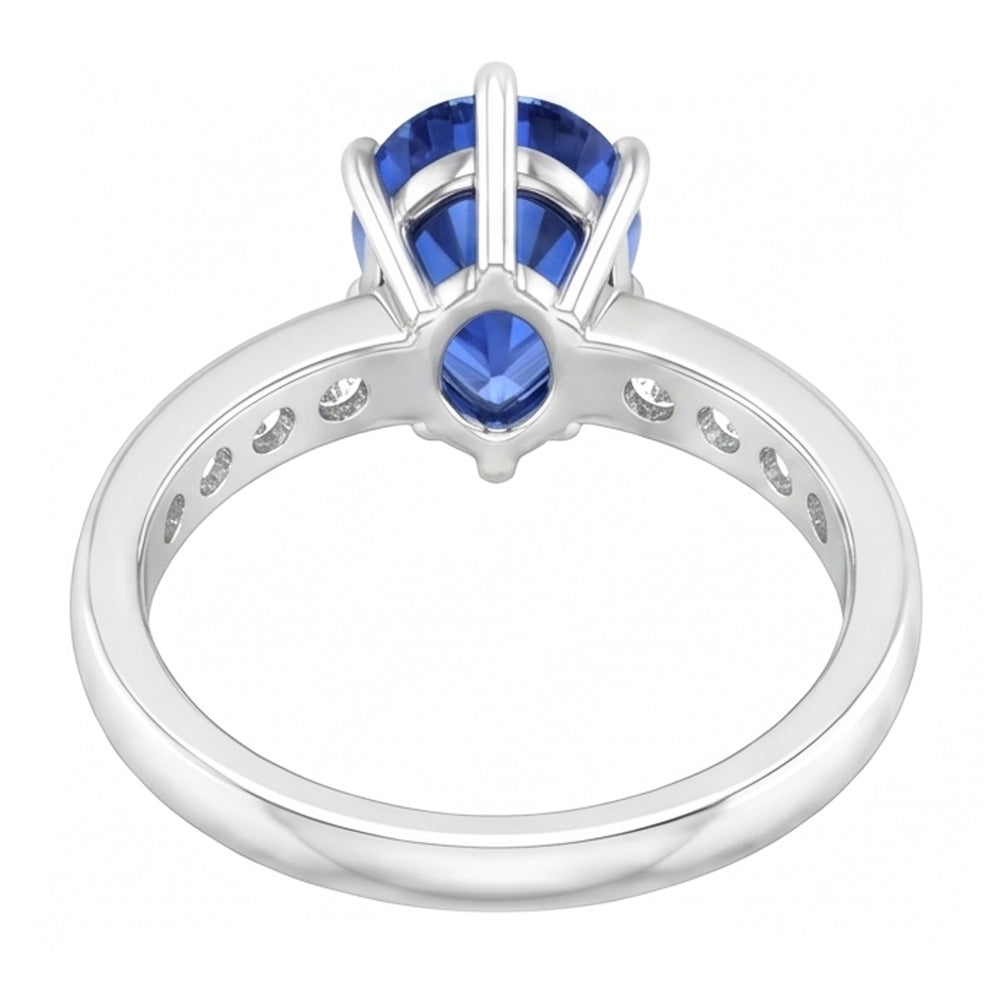 Blue Sapphire Engagement Ring Channel Set Natural Earth Mined Diamond ( Not Lab Grown ) Accents 3.50 Carats