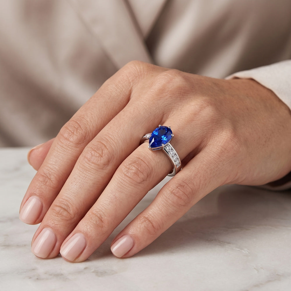 Blue Sapphire Engagement Ring Channel Set Natural Earth Mined Diamond ( Not Lab Grown ) Accents 3.50 Carats