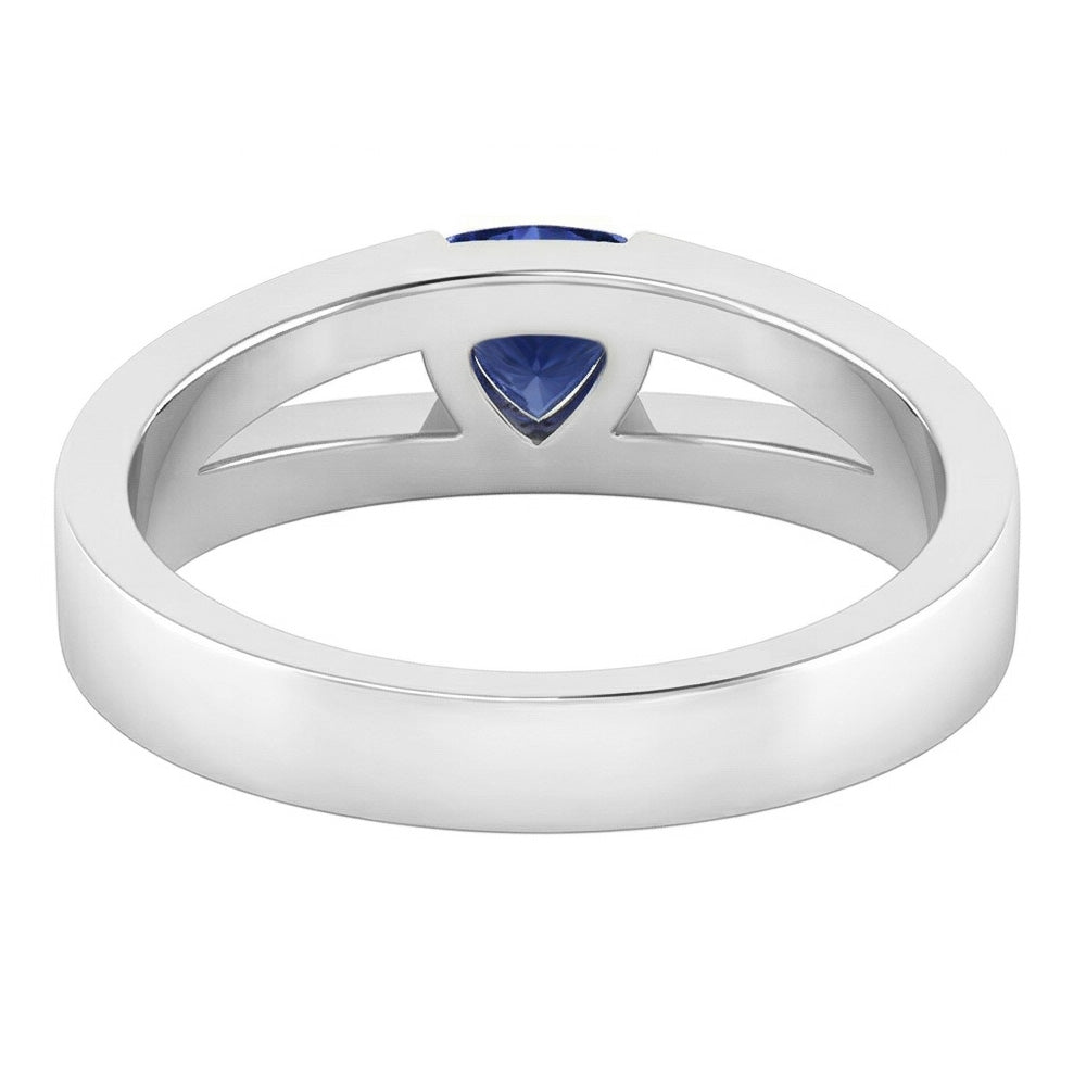 Blue Sapphire Gemstone Trillion Cut Ring 1 Carat Split Shank Natural Earth Mined Diamond ( Not Lab Grown )s